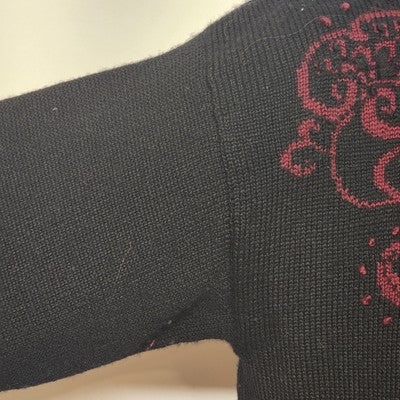 Susan Bristol Black Wool Sweater Hand Embroidered Size 34 1990s