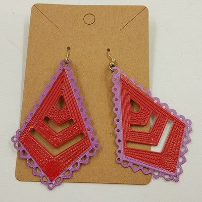 Plunder Red & Purple Tone Geometric Kite Shaped Mollie Filigree Dangle Earrings
