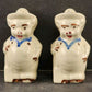 Smiley Farmer Pig Salt Pepper Shakers 1940's Shawnee Ceramic 3.5"h Vintage