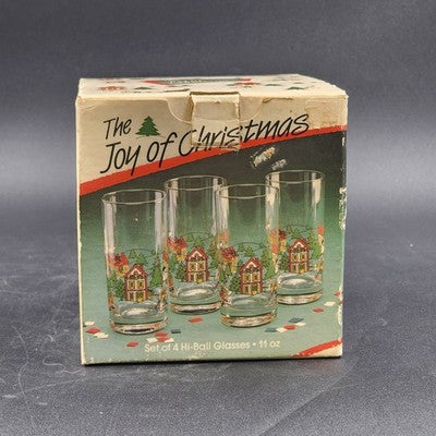 Set Of 4 Hi-Ball Glasses 11oz 5.5" by The Joy Of Christmas Carlton Glass USA NOS