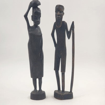 Hand Carved Ebony Tribal African Kenyan Man Woman Figurine 15"