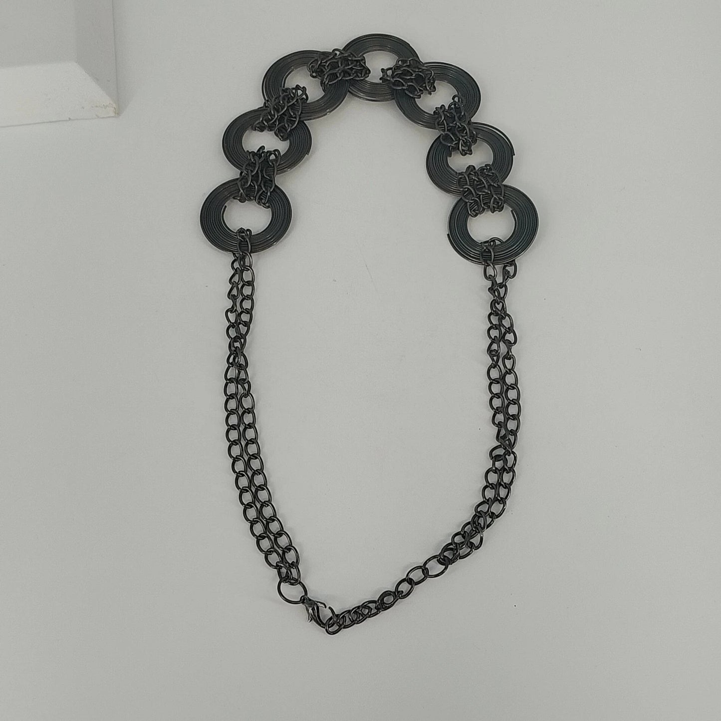 Gunmetal Chain Link Statement Necklace Oversized Circle Runway Fashion Vintage
