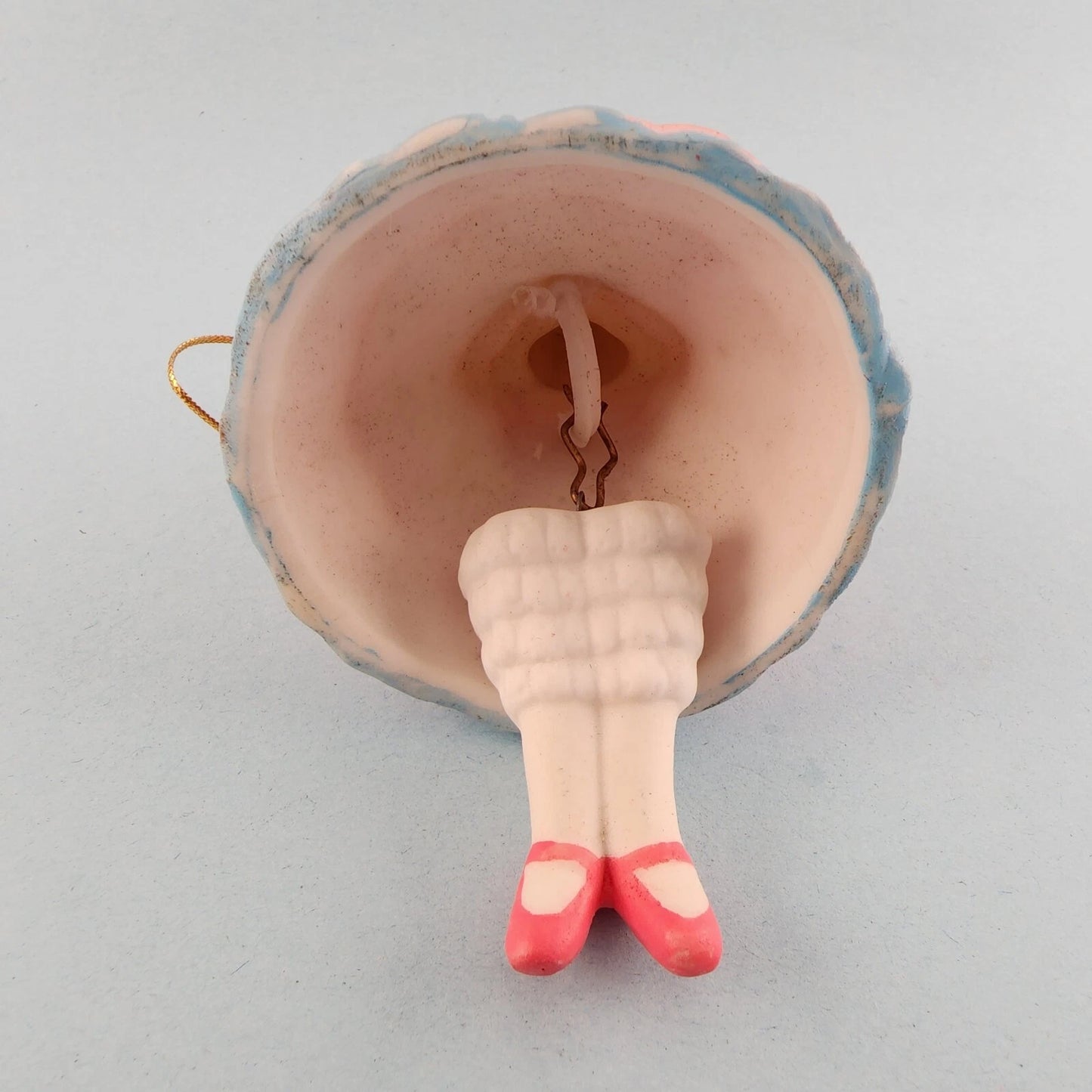 Young Girl Christmas Ornament Porcelain Bell Hanging Leg Chimes Vintage Boxed