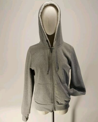 AQ Sport Gray Hooded Zippered Jacket Sweatshirt Long Sleeve Ribbed Cuffs Sz M