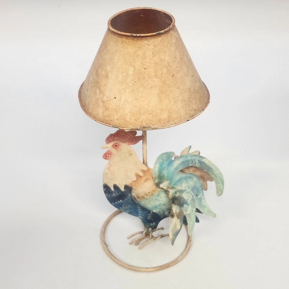 Rooster Mini Candle Lamp Metal Tea Light Holder Tapered Fabric Farmhouse Country