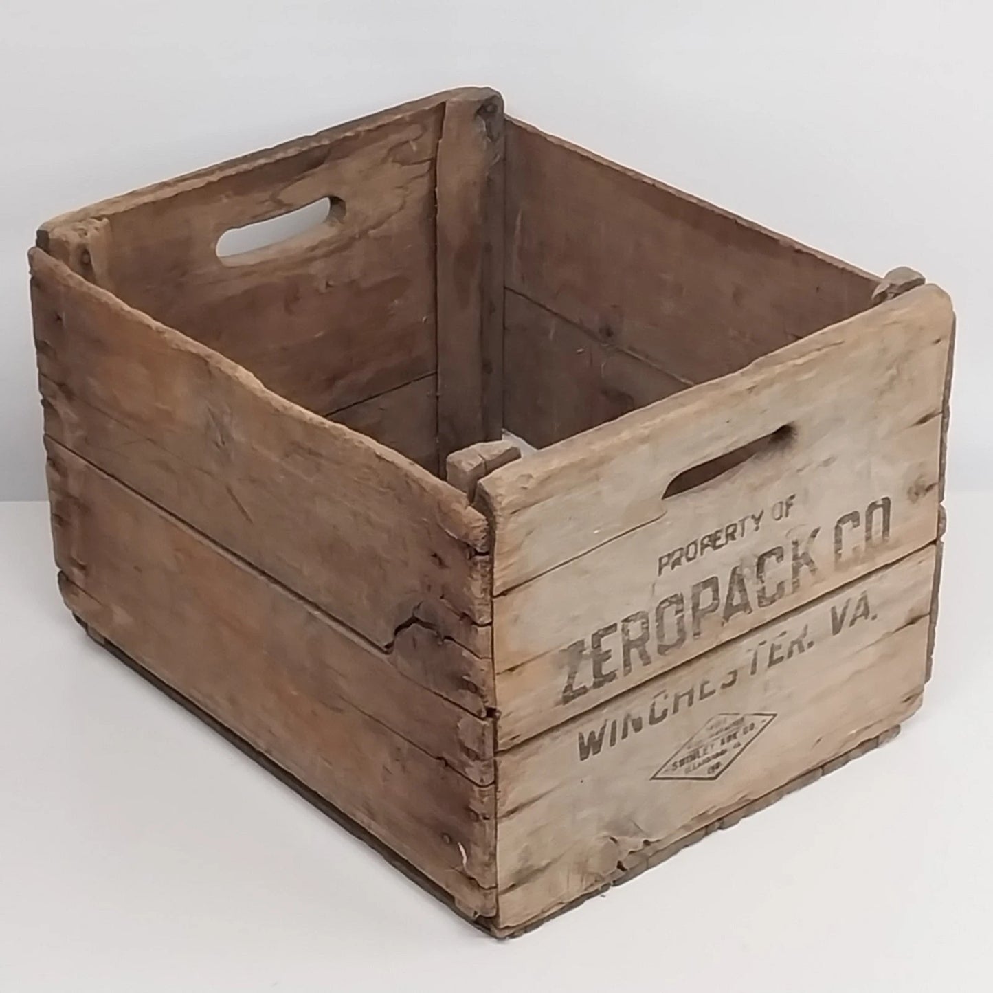 Zeropack Wooden Crate Winchester VA Advertising Storage Box Vintage 18x15x12