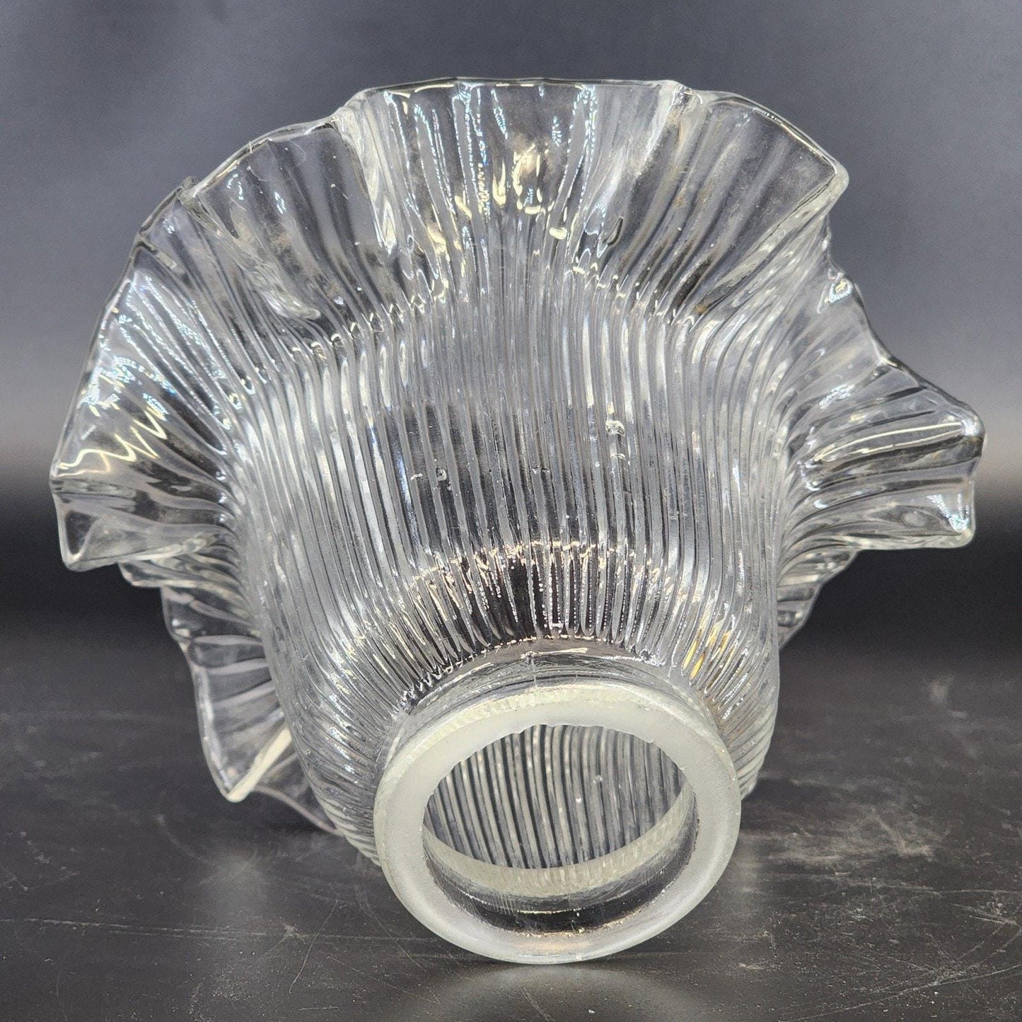 Ribbed Glass Lamp Shade Ruffled Rim Fitter 2.5" Vintage Holophane Style