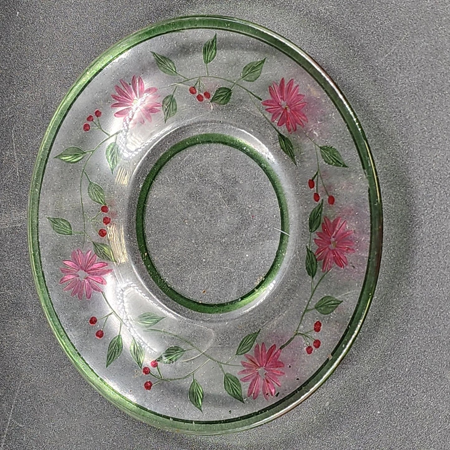 Yankee Candle Shade & Underplate Large Jar Crackle Glass Pink Flower Green Vines