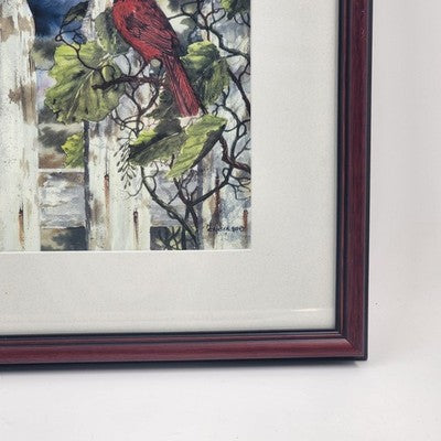 Fenceline Friend Cardinal Print by Michael Capser 8x10" Framed Matted Art Decor