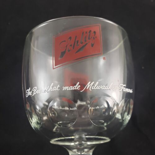 Schlitz Beer Goblet Clear Glass Vintage Stemmed Thumbprint Mug Breweriana 1970s