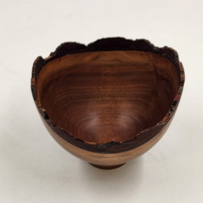 Hand Turned Walnut Wood Live Edge Bowl 5.75"x5" Signed 1990s Accent Decor