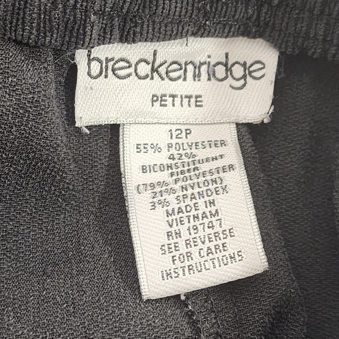 Breckenridge Women's 12P Petite Pants Grey Suede-Like Soft Straight Leg Pockets
