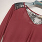 Liz in LA Maroon Long Sleeve XL Shirt Lace Shoulders And Back V-Neck Pullover