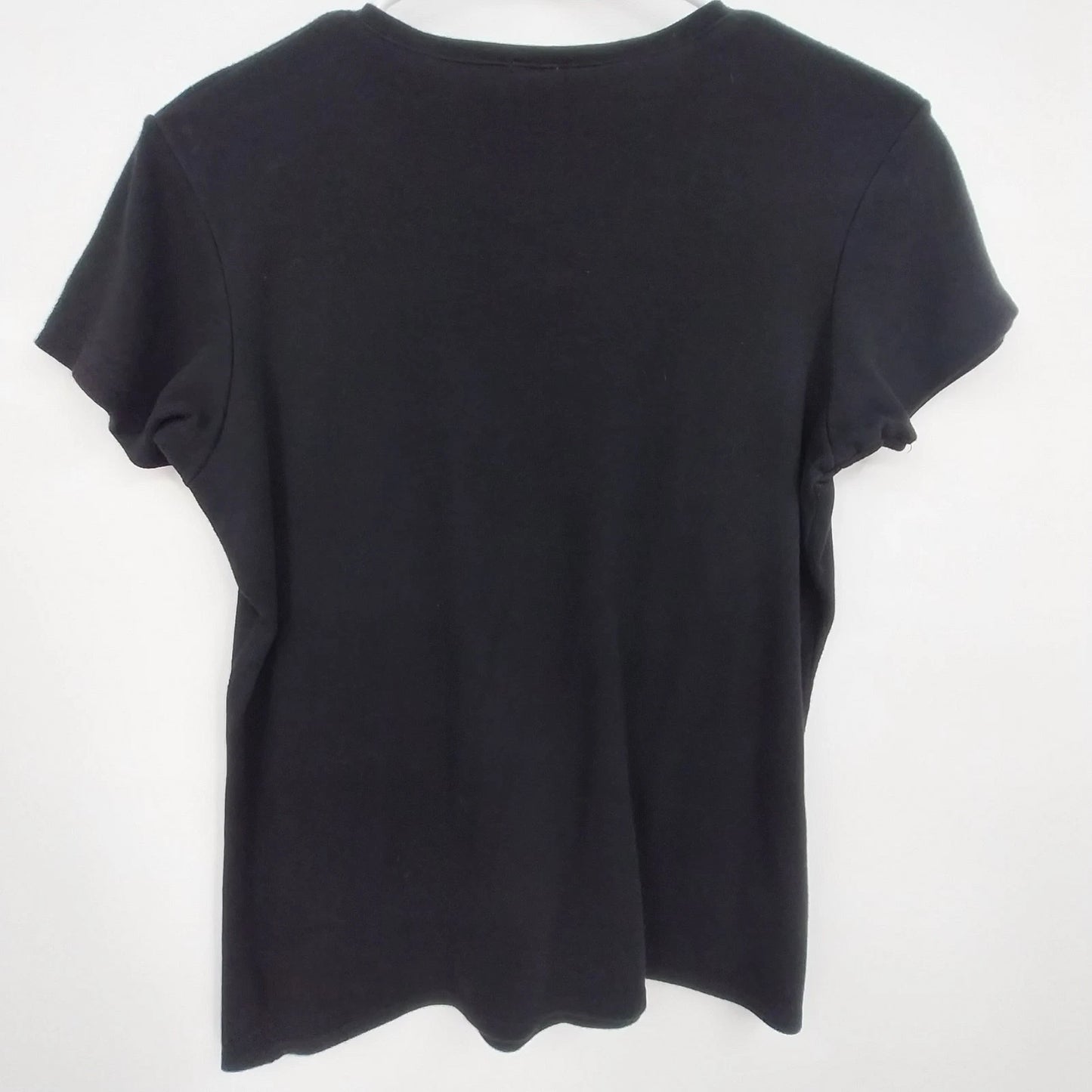 Style & Co Black T Shirt Women's Medium Short Sleeve 100% Cotton V Neck Egypt