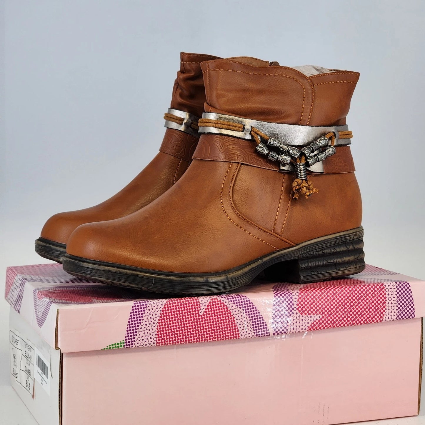 Via Pinky Elly-02 Ankle Boots Womens 8.5 Camel Tassel NWT