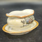 Porcelain Gravy Boat w Underplate 4.5" Floral Cream Orange Gold Trim Japan