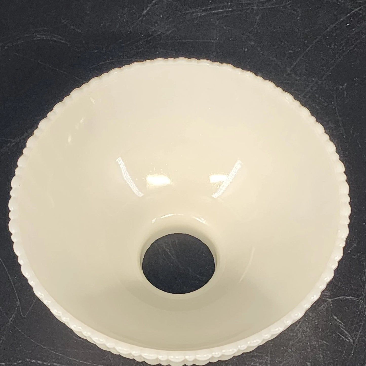 Pressed Milk Glass Ribbed Lamp Slip Shade Scalloped 6" Rim 1.5" Fitter Antique