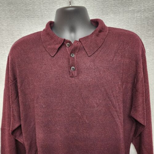 Geoffrey Beene XL Maroon Sweater Polo Shirt Men’s Long Sleeve Acrylic Collar