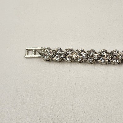 Silver Tone Faceted Crystal Clear Rhinestone Tennis Bracelet Vintage 6"