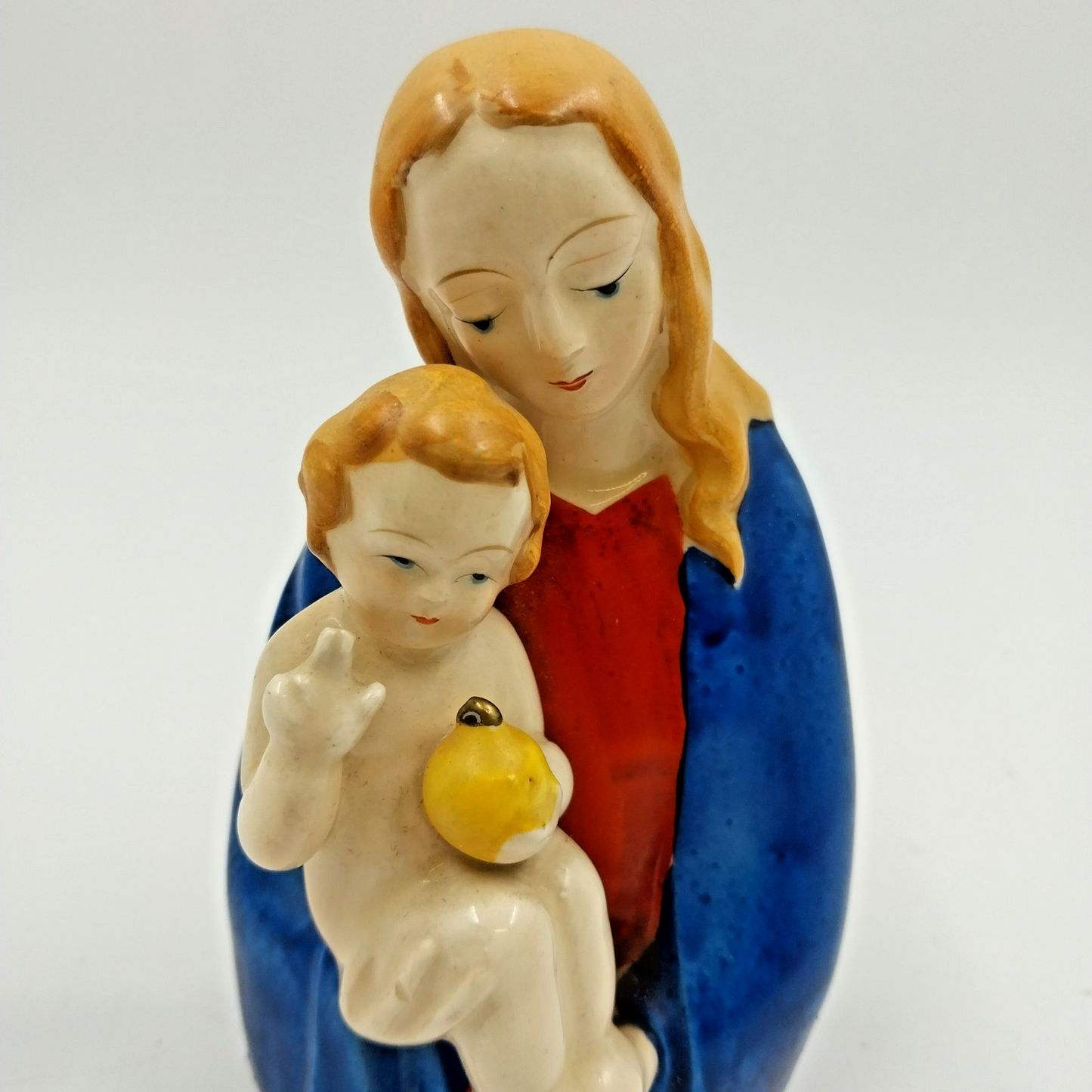Madonna Virgin Mary & Baby Jesus Figurine Japan Ceramic Porcelain Vtg 5"x2.5"