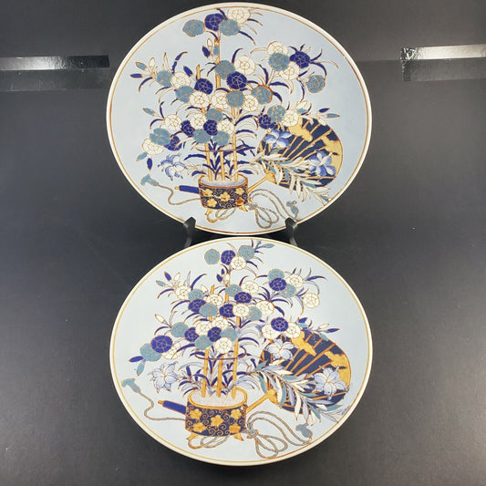 2 Dinner Plates Chinese Qing Qianlong 10½" Vintage Hand Painted Blue Enamel