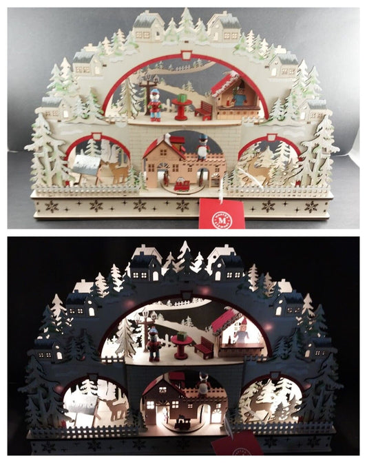 Martha Stewart Christmas Village Wooden Laser Cut Light Up Display Winter Scene