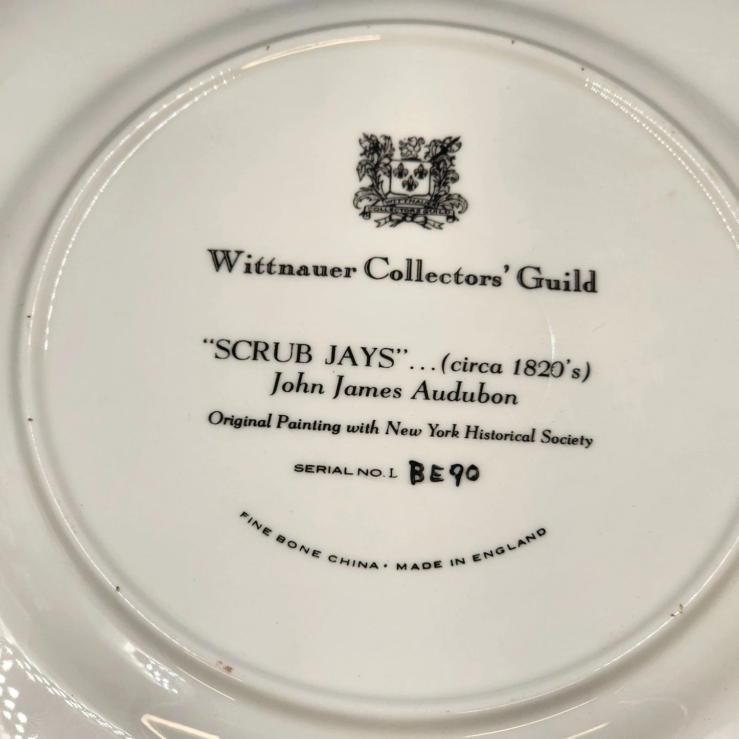 Wittnauer Collectors' Guild Plate LBE90 Scrub Jays Audubon Bone China 8.25" 1820