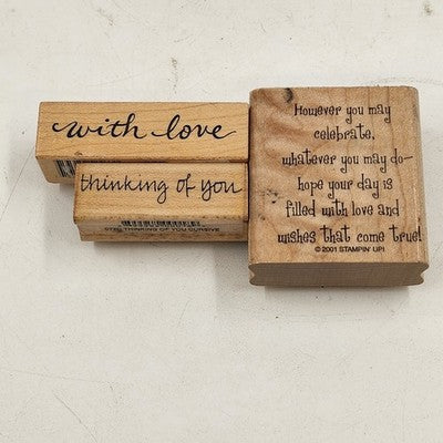 3 Rubber Stamps Love Theme With Love Thinking Of You Birthday Sentiment