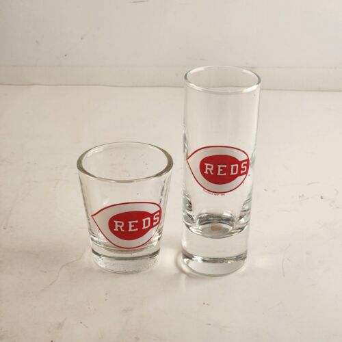 Set of 2 Cincinnati Reds Clear 2 Oz Game Day Shot Glasses Vintage MLB Baseball