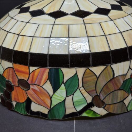 X-Large Stained Glass Hanging Light Tiffany Style Chandelier 3-Light Floral Vtg