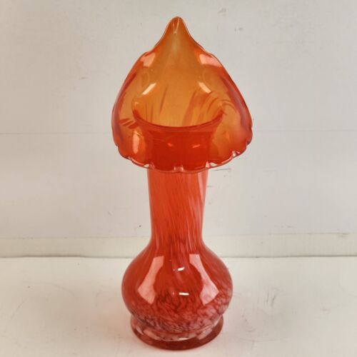 Spatter Glass Jack in the Pulpit Vase Orange White Vintage Swirl Hand Blown 8"