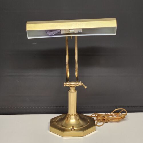 Brass Piano Banker Desk Lamp Adjustable Neck Height UL Taiwan Vintage 13" Wide