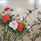 Chinese Wall Art Colorful Birds on Flowering Peony Bush with Chinese Prayer 31"