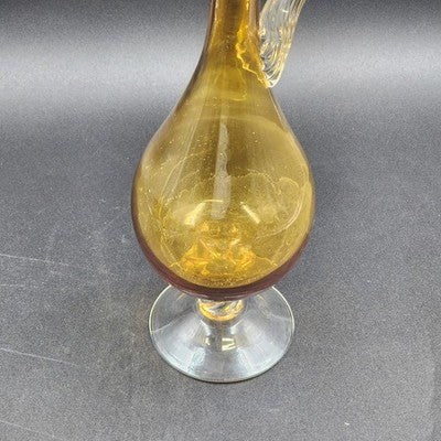 Italian Amber Glass Decanter & 6 Cordials Twisted Stems Clear Handle Vtg Elegant