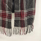 Jos A Bank 100% Cashmere Scarf Burgundy Gray Plaid Check Fringed Oblong 60"x12"