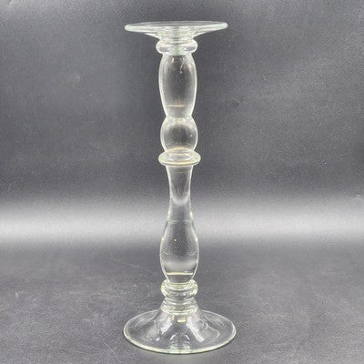 Large Hand Blown Art Candlesticks Holder Crystal Clear Glass Footed VTG 14"x4.5"
