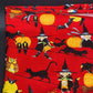 Red Black and Orange Halloween Themed Linen Tablecloth Vintage Witches Cats Bats