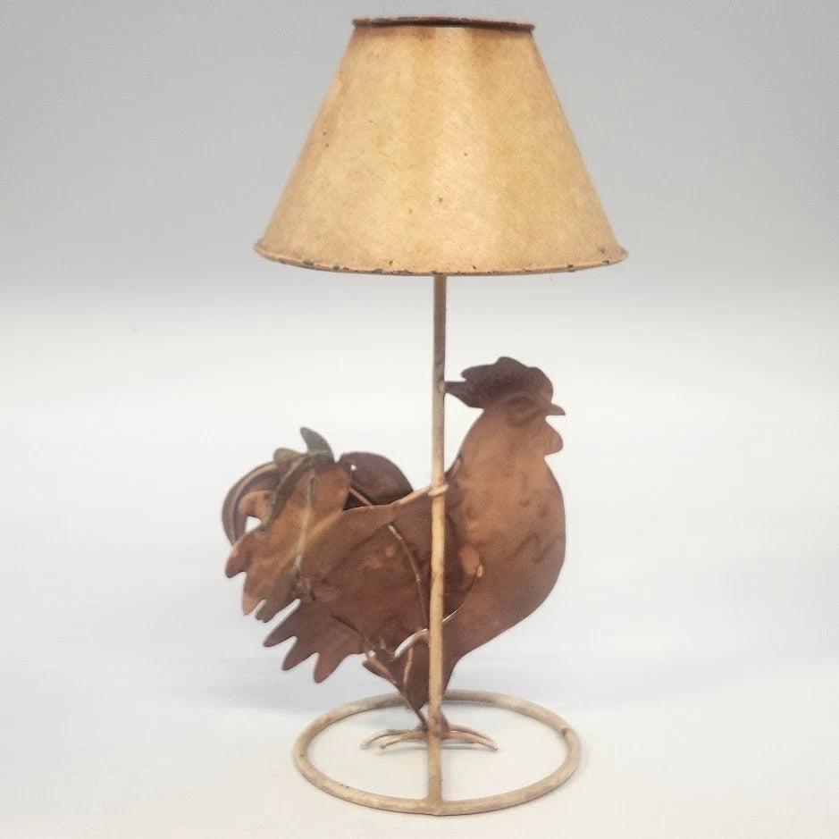 Rooster Mini Candle Lamp Metal Tea Light Holder Tapered Fabric Farmhouse Country