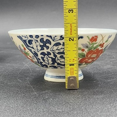 Set of 6 Japanese Imari Porcelain Bowls – Footed Noodle Ramen Flower Design | Vintage Red & Blue