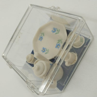 10-Piece Miniature Tea Set White Blue Floral Just For You 2" Decorative
