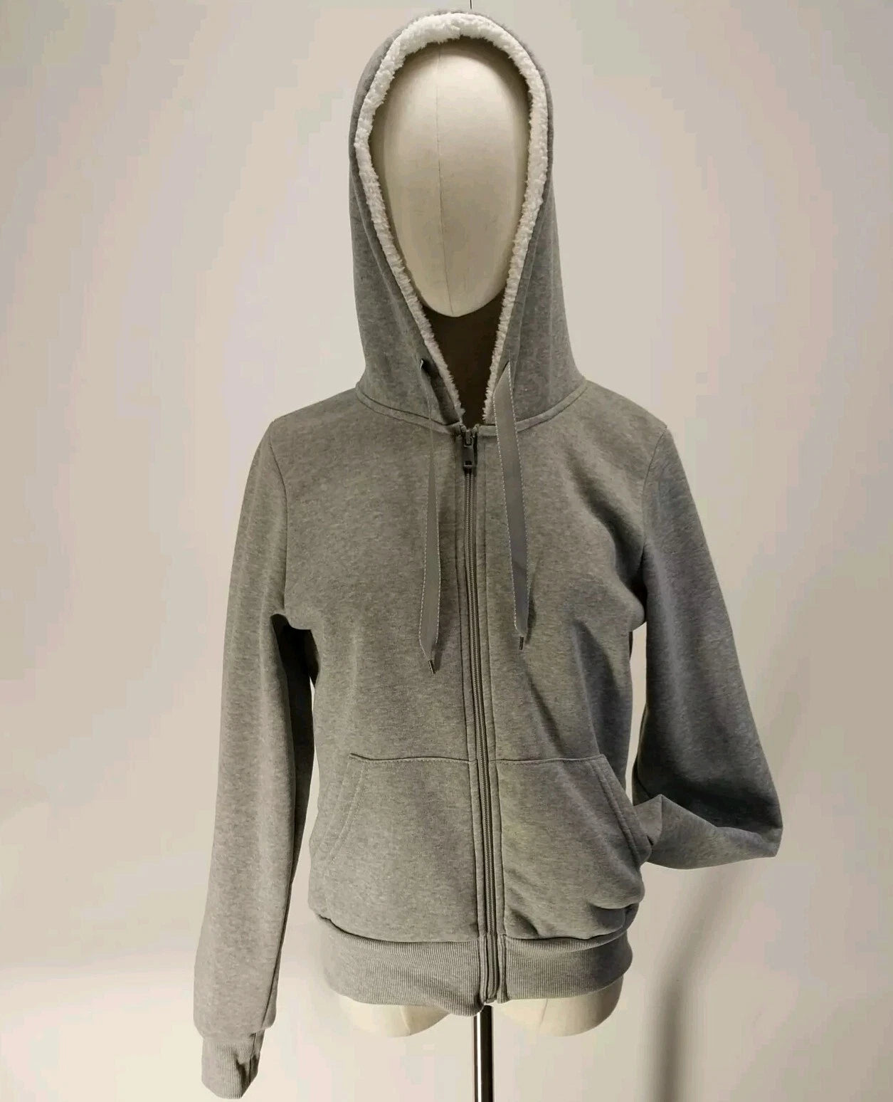 AQ Sport Gray Hooded Zipper Jacket Sweatshirt Size M Long Sleeve Ribbed Cuffs