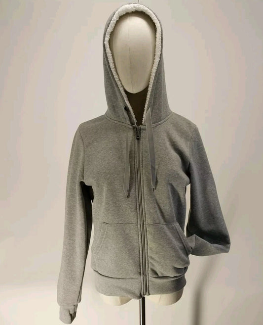 AQ Sport Gray Hooded Zipper Jacket Sweatshirt Size M Long Sleeve Ribbed Cuffs