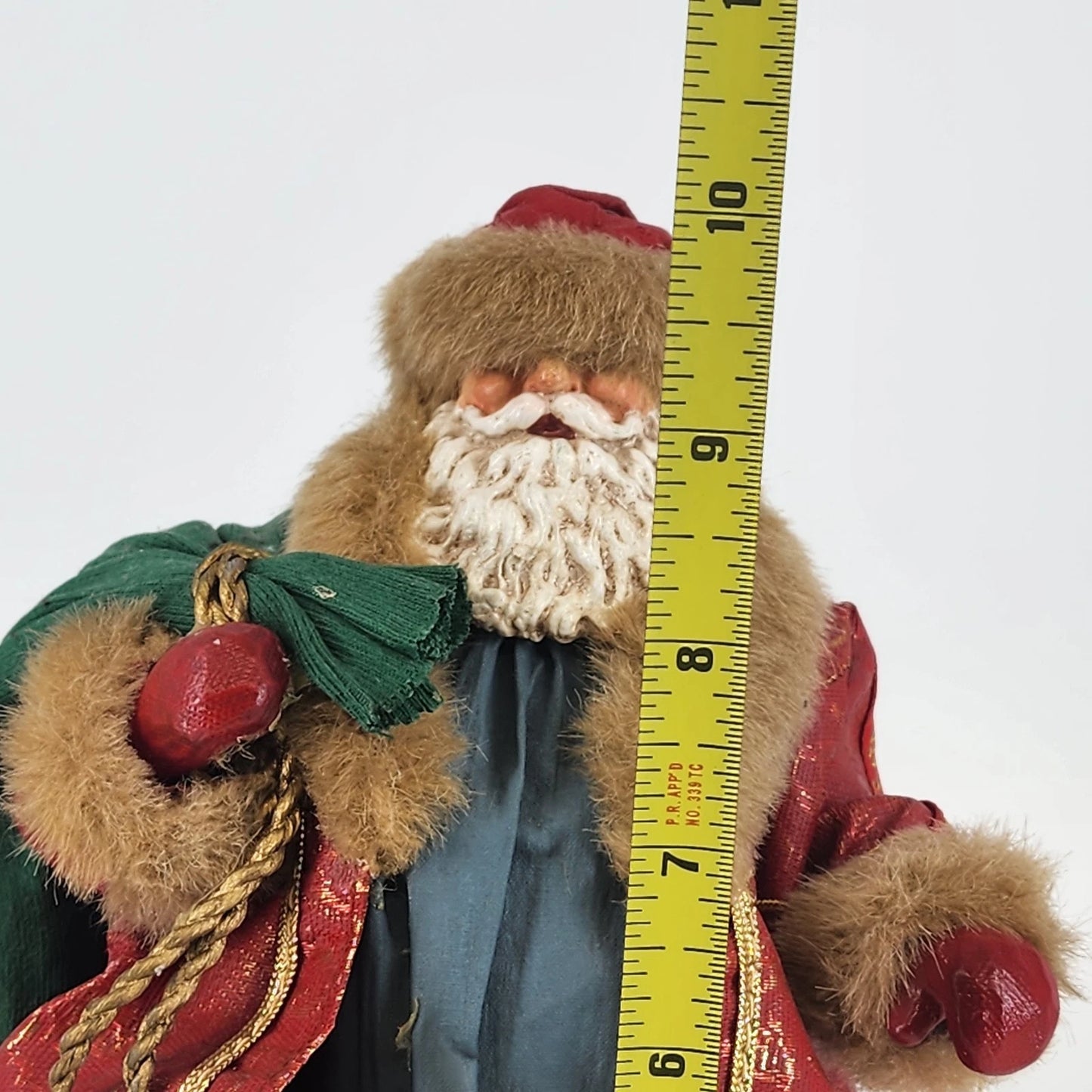Clothtique Possible Dreams Santa Claus Paper Mache Outfit Green Bag of Toys 10"