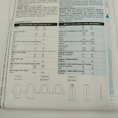 Butterick See & Sew B4635 Vtg Sewing Pattern 2005 Uncut Kids Robes Belts Pants