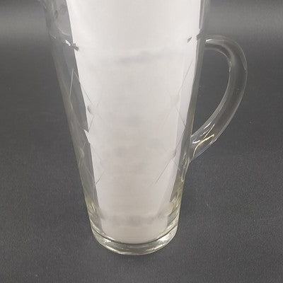 Etched Clear Glass Martini Pitcher 1 Qt w/ Stirrer Fused Handle 8"