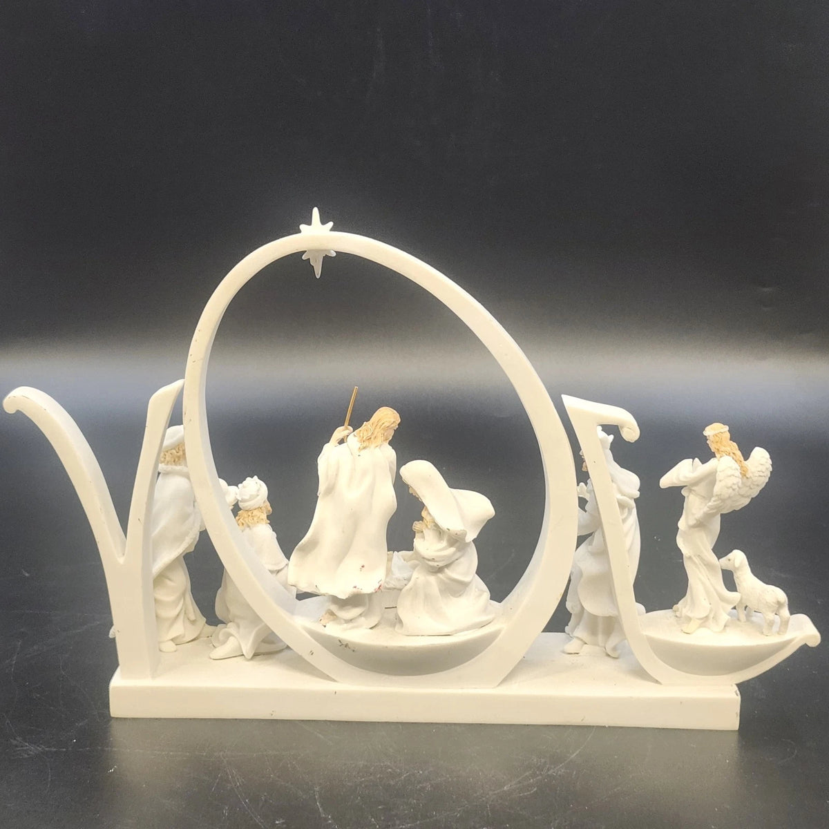 Napco Joy Nativity Musical Figurine Holy Family Wise Men Angel 9" Christmas Vtg