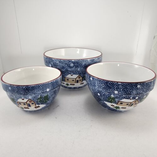 3 Nesting Mixing Bowls Winter Scene Holly Mountain Lodge Cook's Bazaar Gourmet