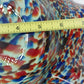 Hand Blown Art Glass Ruffled Bowl White Cased Multicolor Spun Spatter 12" Wide