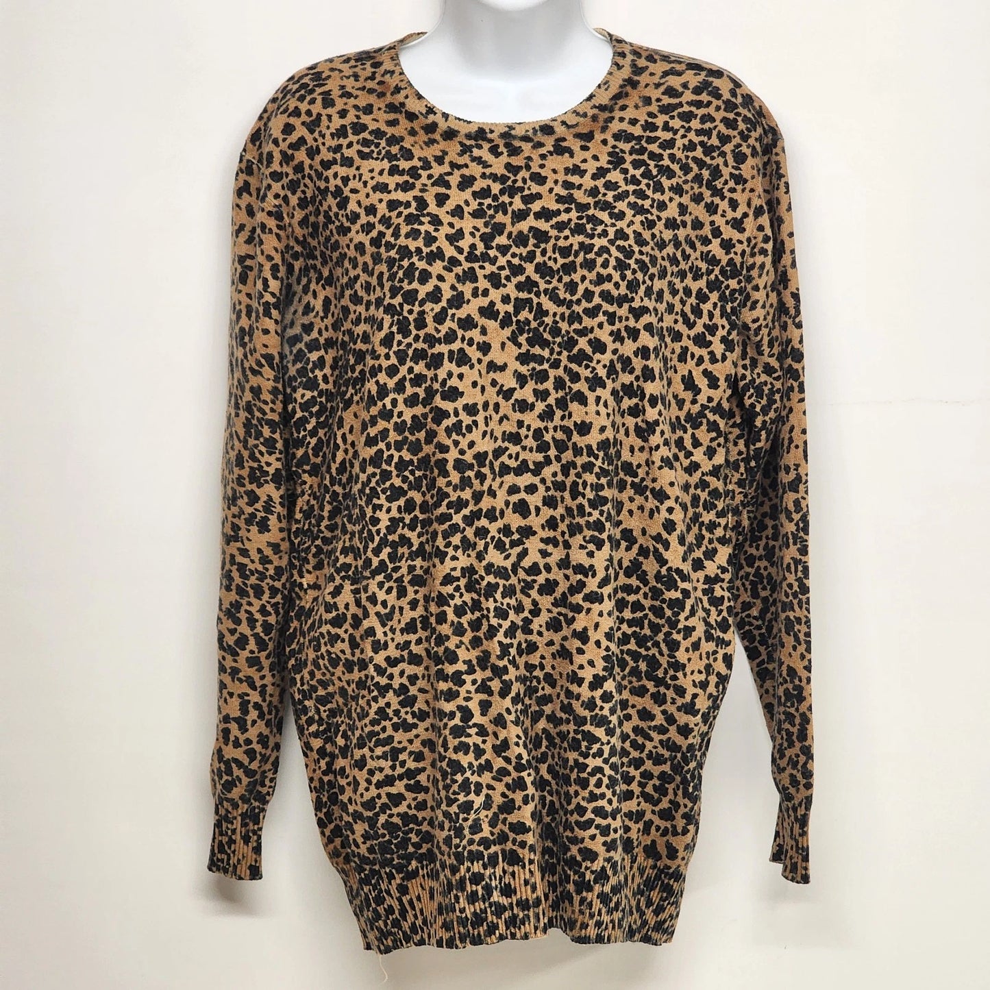 Nina Charles Women's Medium Leopard Print Wool Sweater Brown Animal Print Top
