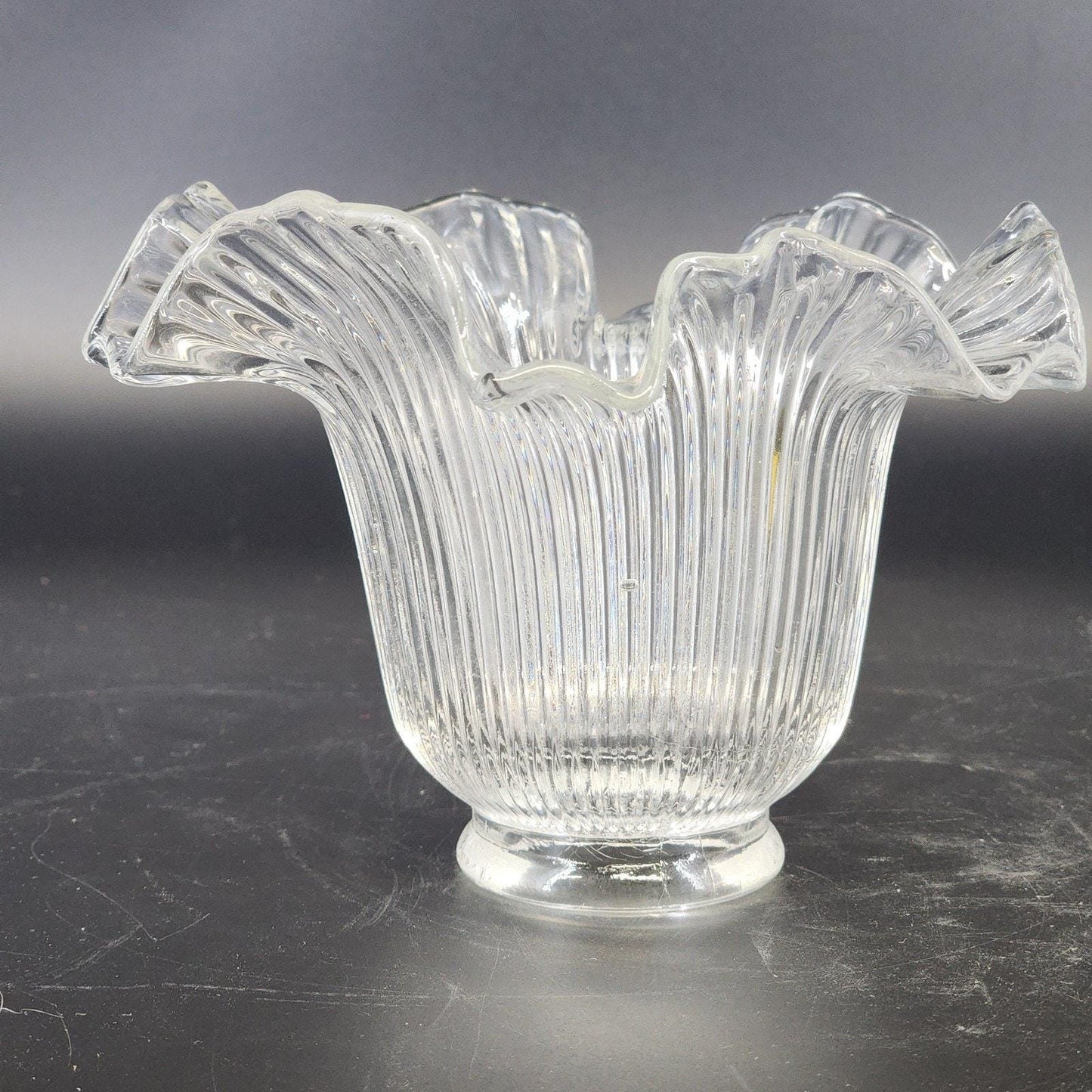 Ribbed Glass Lamp Shade Ruffled Rim Fitter 2.5" Vintage Holophane Style